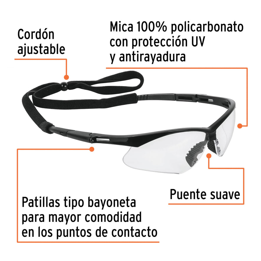 Lentes seguridad claros antiempaño c/cordón ajustable, Sport Caja con 6, 15170