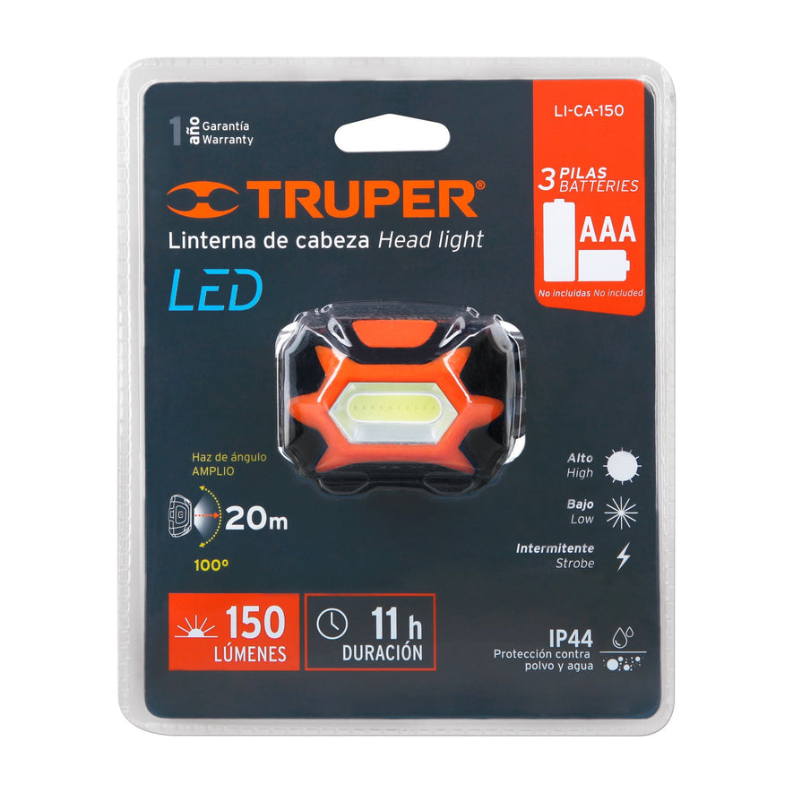 Linterna de minero LED 150 lm, de 3 pilas AAA, TRUPER Caja con 6, 11751