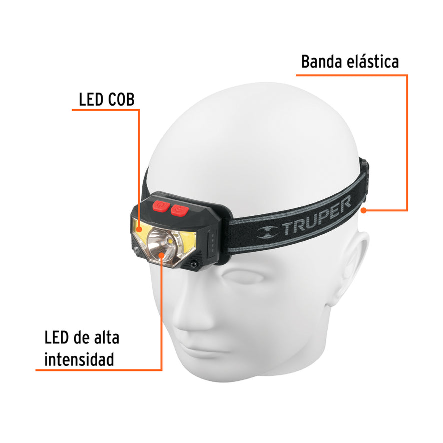 Linterna de minero LED 270 lm con sensor recargable, TRUPER Caja con 4, 103087