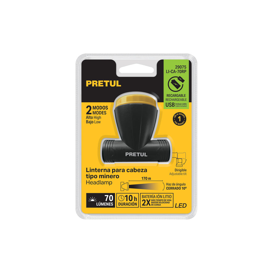 Linterna de minero LED, 70 lm, recargable, PRETUL Caja con 4, 29075
