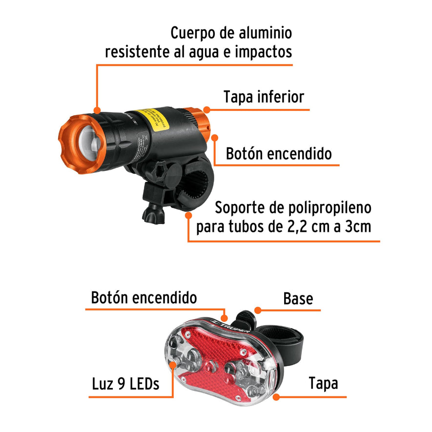 Juego de linterna delantera y trasera para bicicleta, TRUPER Caja con 4, 16798