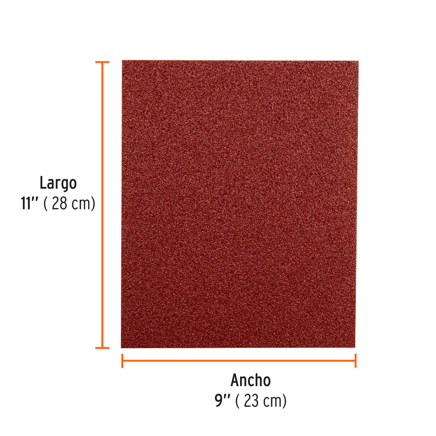 Lija de esmeril roja grano 50 de óxido de aluminio, Truper Caja con 25, 11641