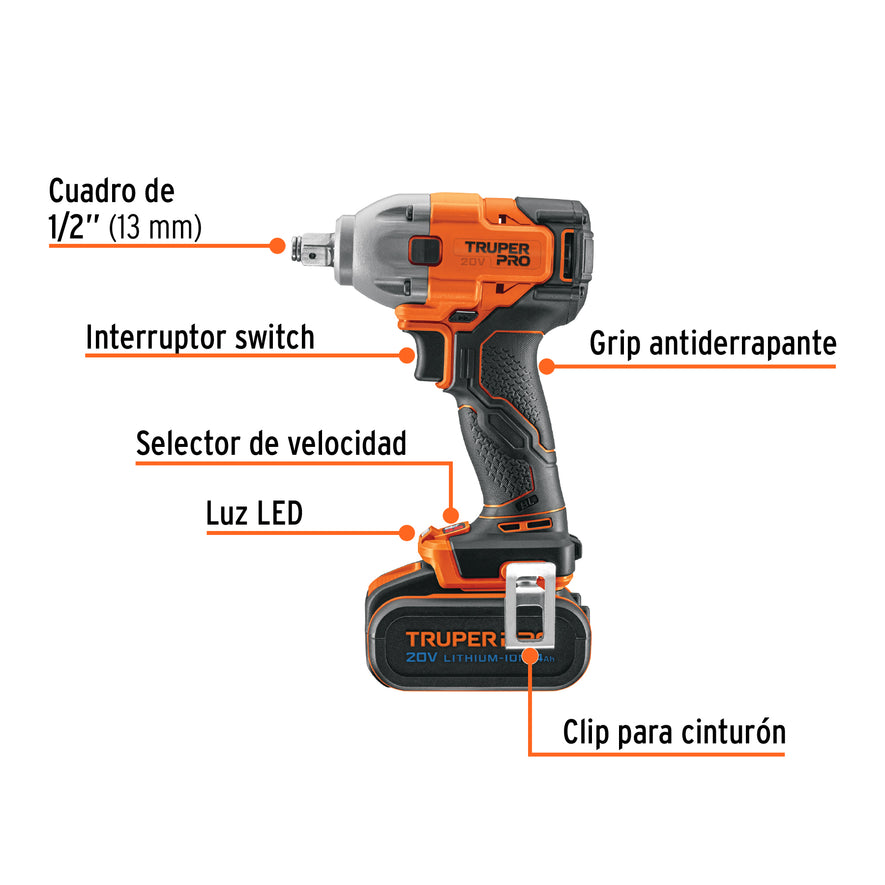 Llave de impacto 1/2', 20V, 184 lb/ft, 1 batería 4Ah, PRO, 103251