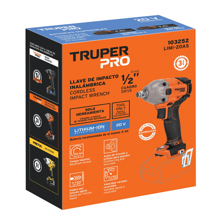 Llave de impacto 1/2', 20V, 184 lb/ft, sin accesorios, PRO, 103252