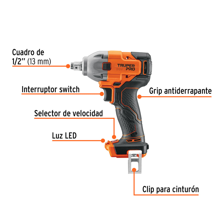 Llave de impacto 1/2', 20V, 184 lb/ft, sin accesorios, PRO, 103252