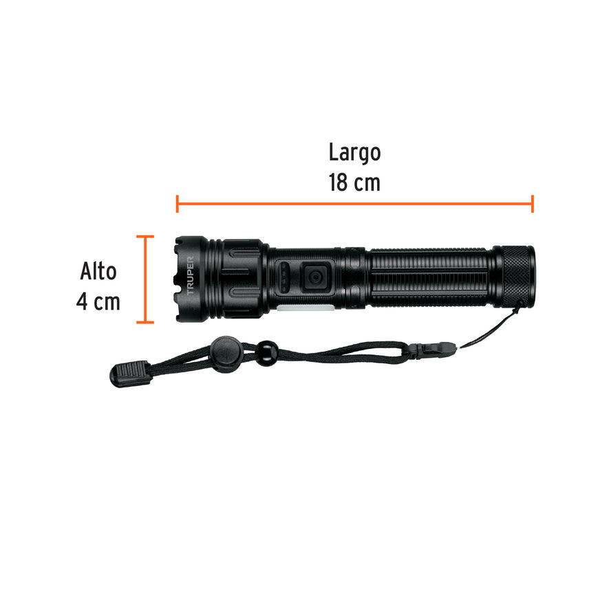 Linterna LED recargable c/luz de emergencia, 410 lm, Truper Caja con 4, 103088