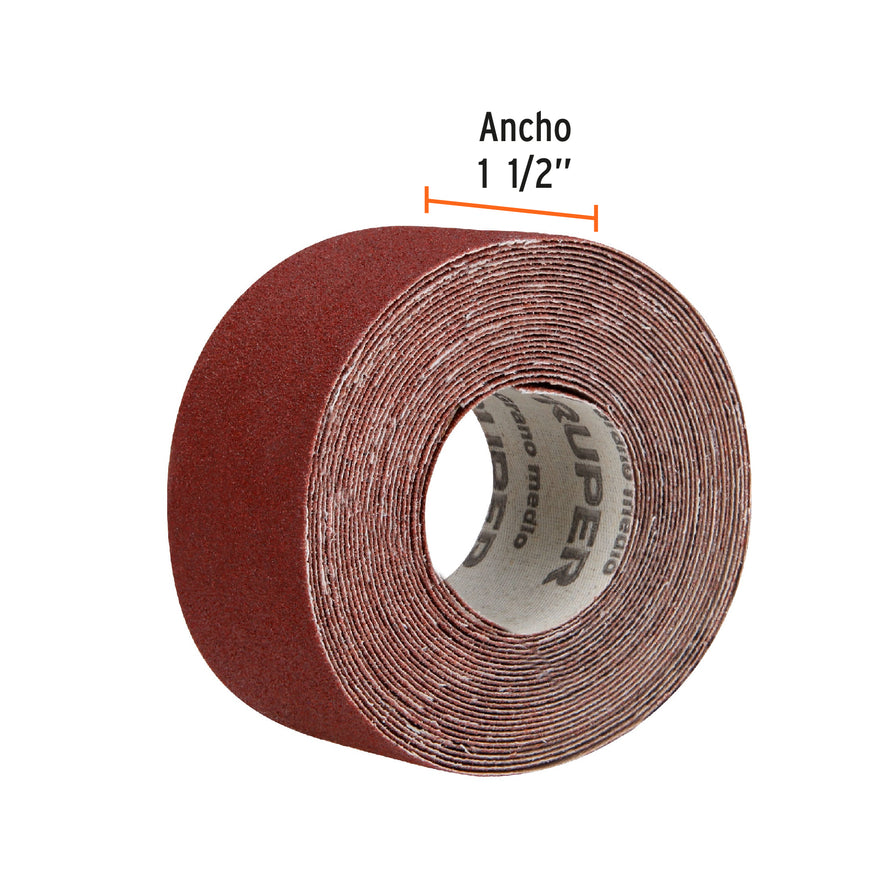 Rollo de 5 m de lija para plomero grano 100 ancho 1-1/2' Caja con 3, 100569