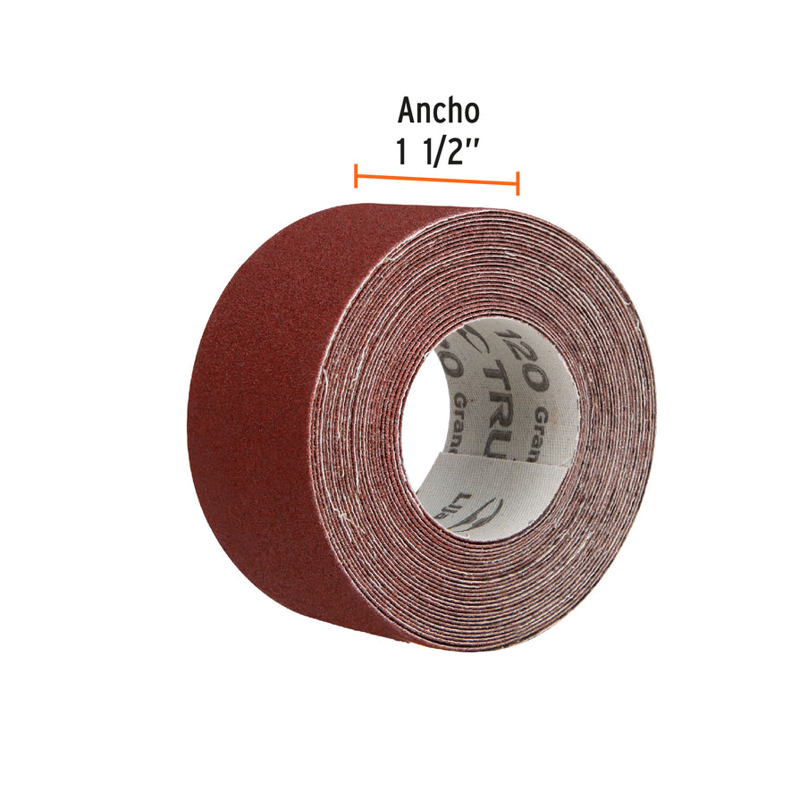 Rollo de 5 m de lija para plomero grano 120 ancho 1-1/2' Caja con 3, 100661