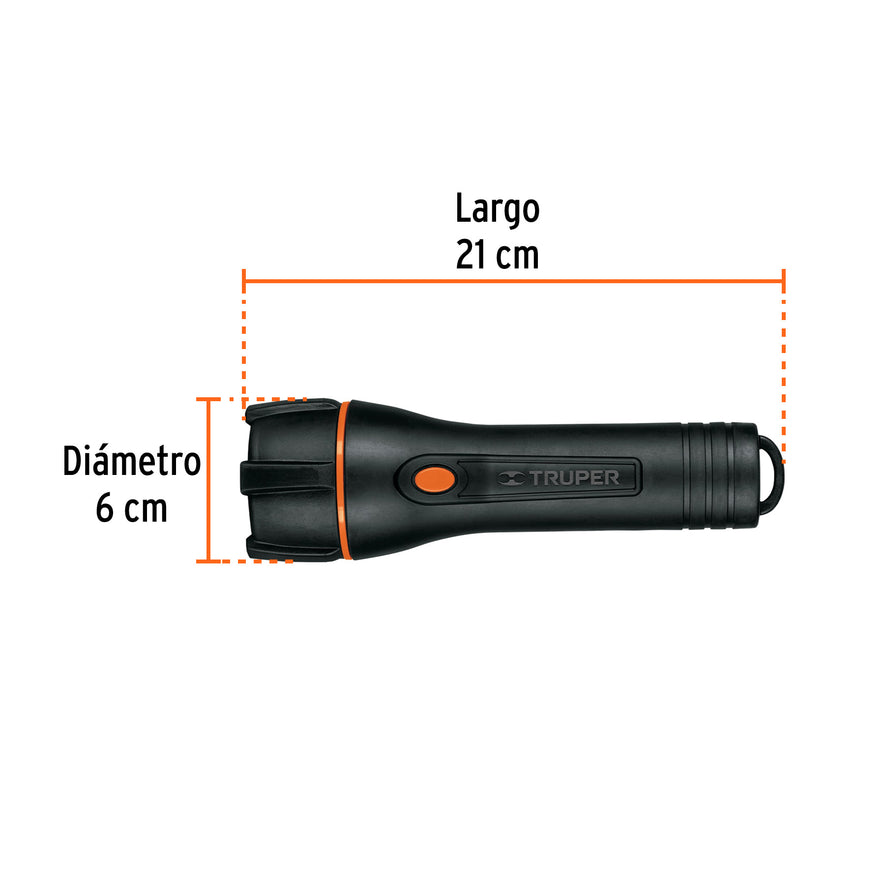 Linterna plástica 1 LED 180 lm con 2 pilas D, Truper Caja con 2, 13019