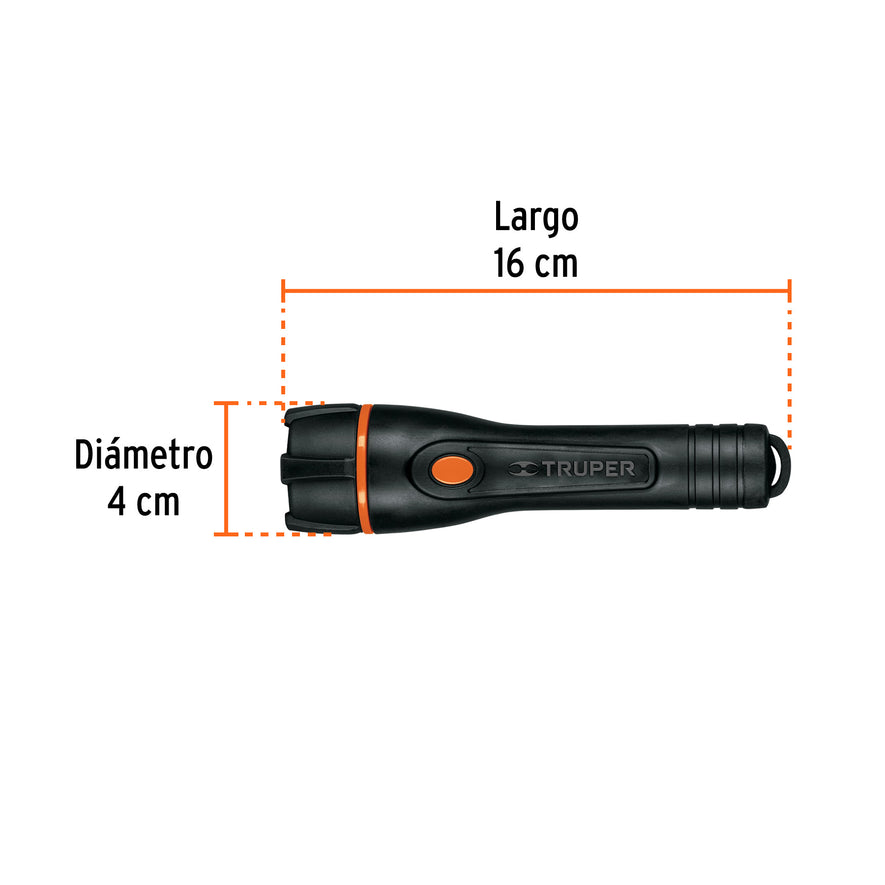 Linterna plástica 1 LED 80 lm con 2 pilas AA, Truper Caja con 4, 13018