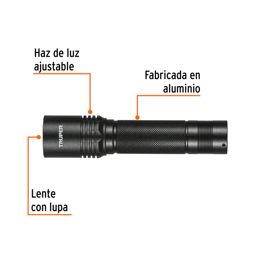 Linterna LED recargable, de aluminio, 340 lm, TRUPER Caja con 6, 101381