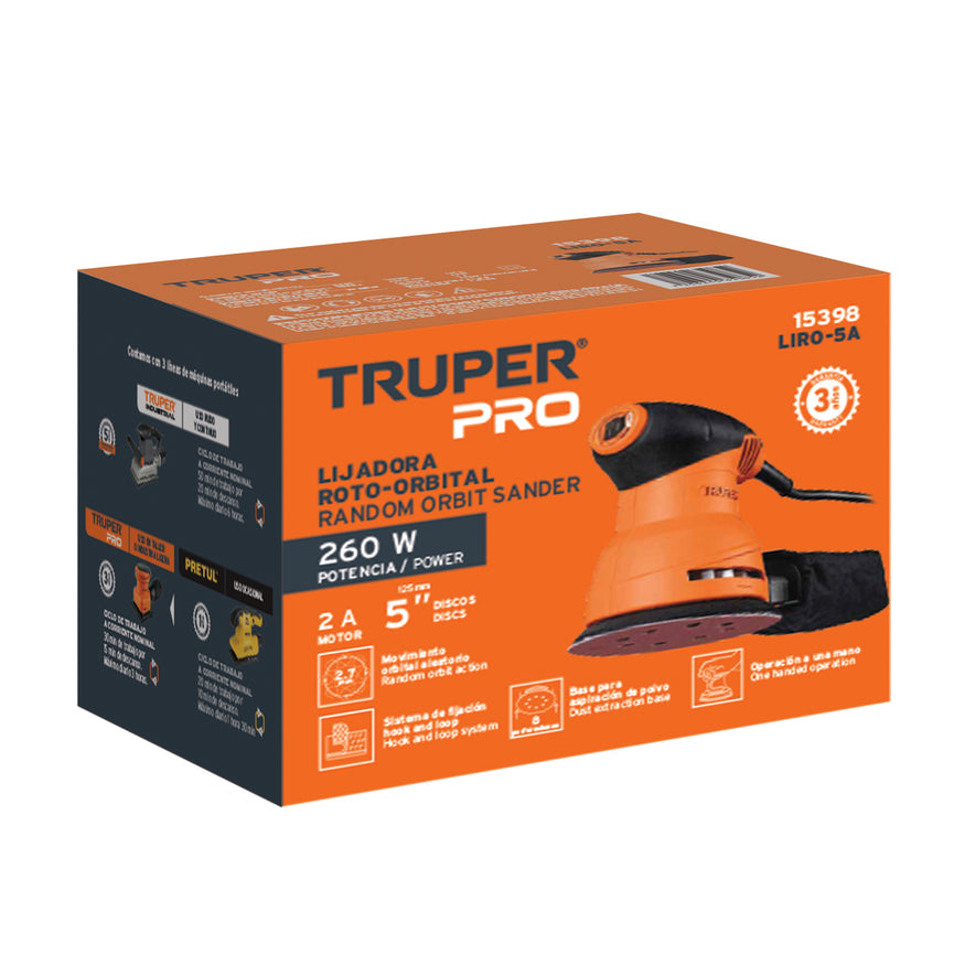 Lijadora roto orbital 5', 260W, TRUPER PRO, 15398