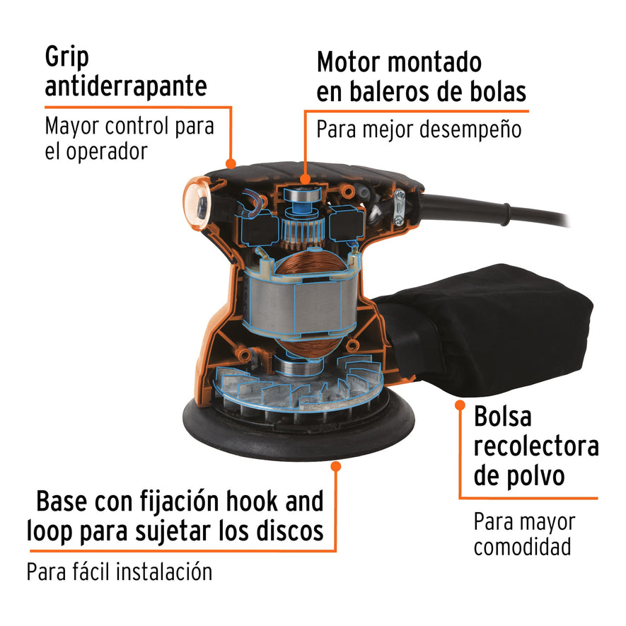 Lijadora roto orbital 5', 260W, TRUPER PRO, 15398