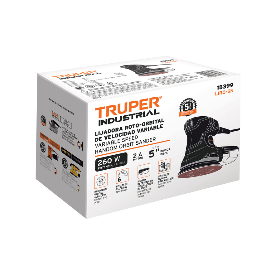 Lijadora roto orbital 5', 260W, TRUPER INDUSTRIAL, 15399