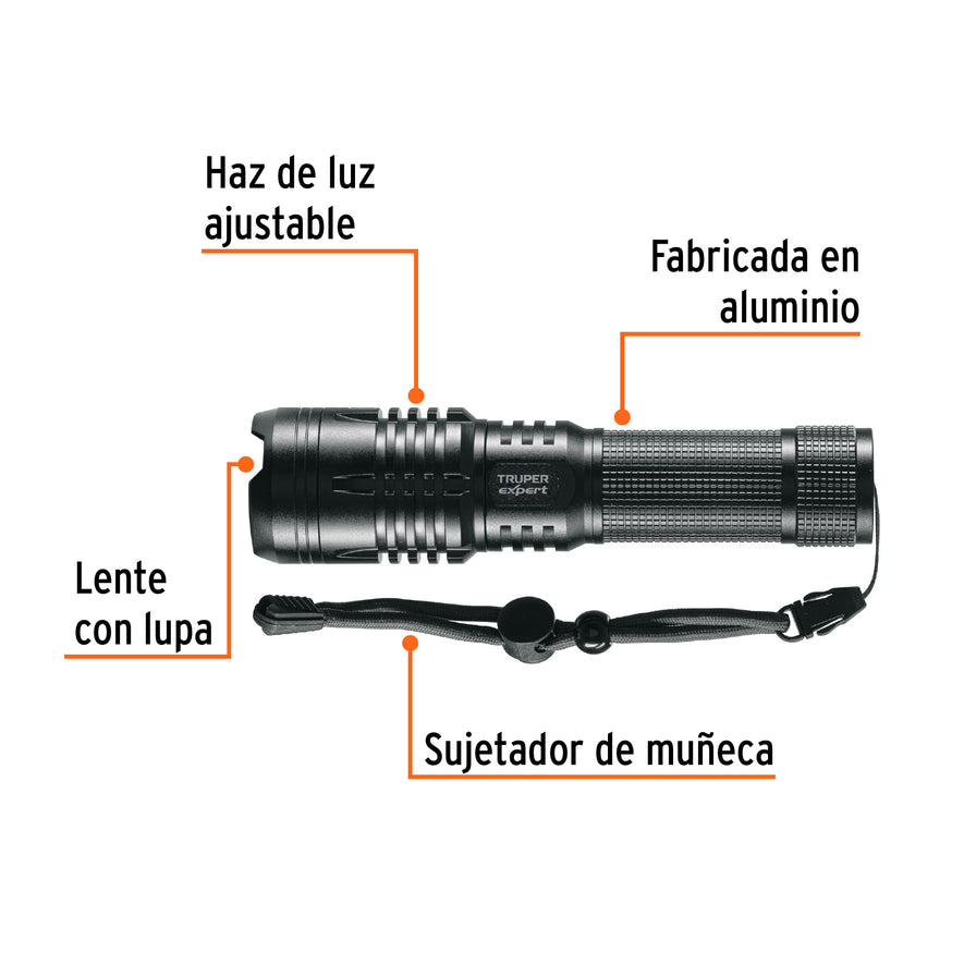 Linterna LED recargable, de aluminio,1,300 lm, TRUPER EXPERT, 16778