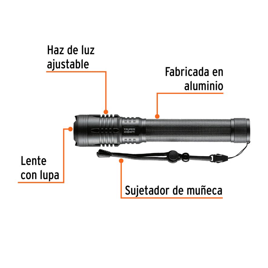 Linterna LED recargable, de aluminio,2,000 lm, TRUPER EXPERT, 16779