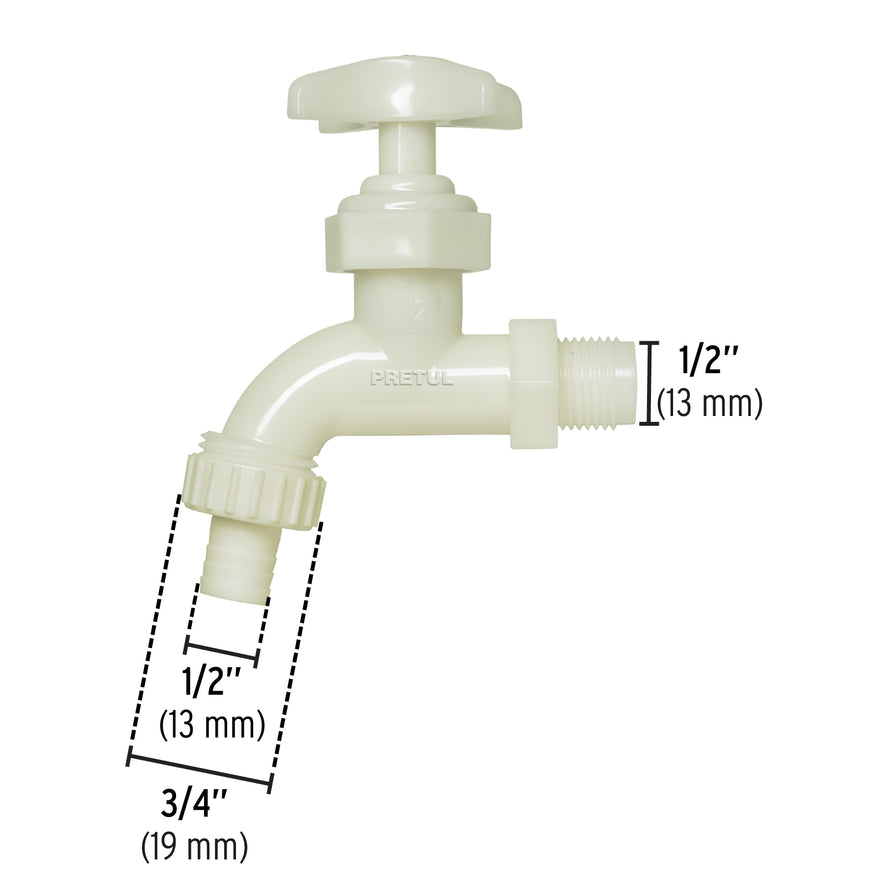 Llave p/manguera, de plástico 65g,1/2', granel, PRETUL Caja con 20, 29030