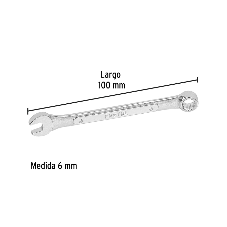 Llave combinada 6 mm x 100 mm de largo, Pretul Caja con 12, 21900