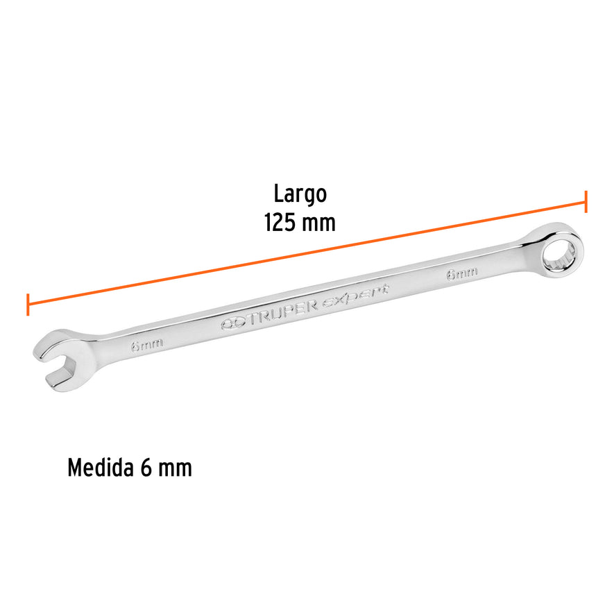 Llave combinada extralarga 6 mm x 125 mm de largo, Expert Caja con 6, 15610