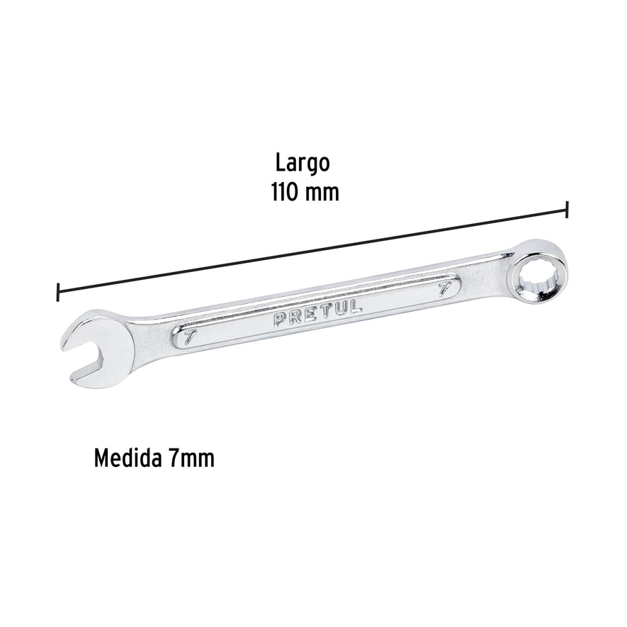 Llave combinada 7 mm x 110 mm de largo, Pretul Caja con 12, 21901