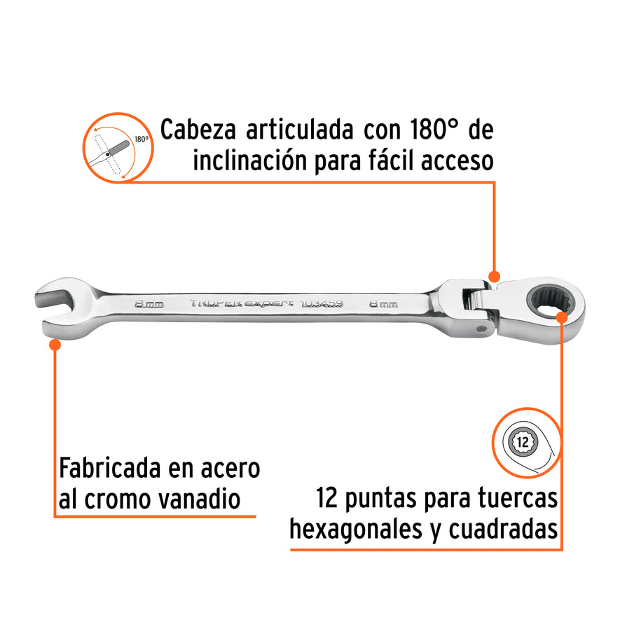 Llave combinada con matraca 8 mm flexible, Expert Caja con 3, 103459