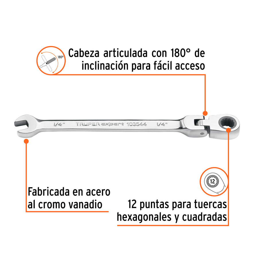 Llave combinada con matraca 1/4' flexible, Expert Caja con 3, 103544