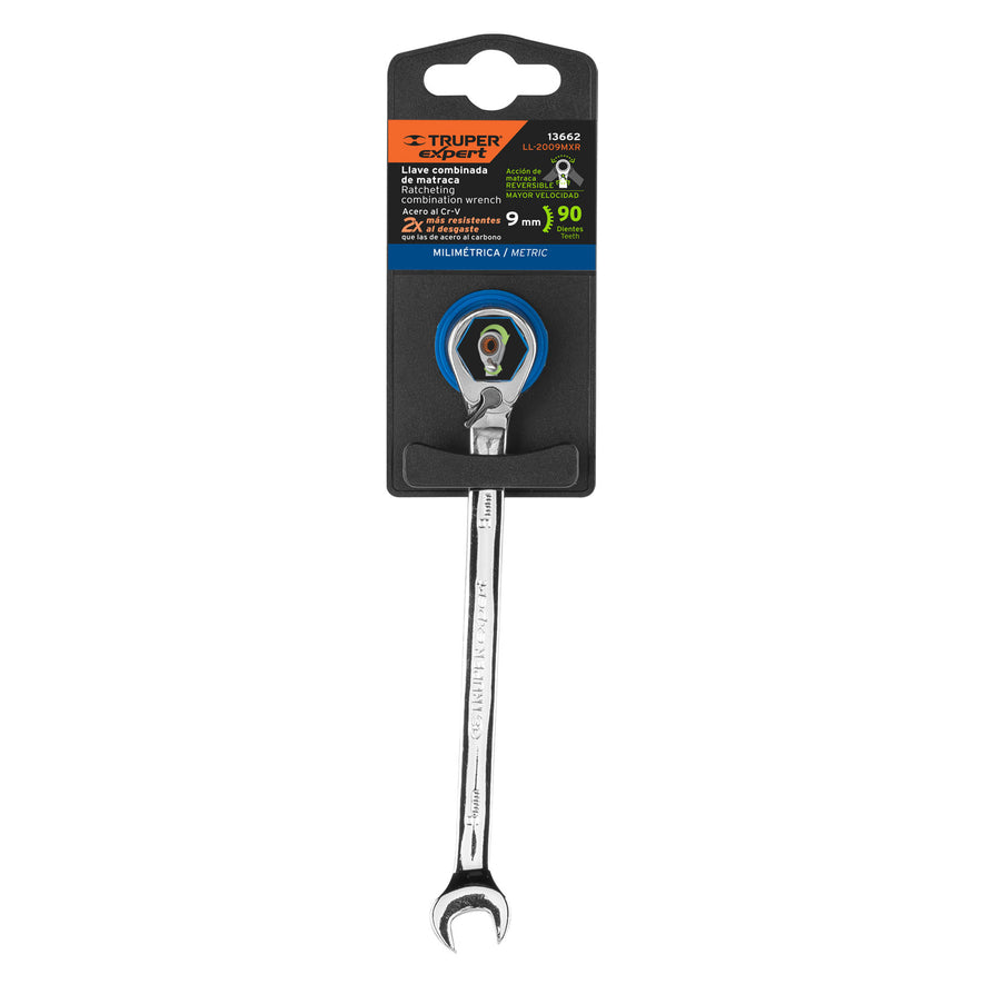 Llave combinada matraca reversible 9 mmx148 mm largo, Expert Caja con 3, 13662