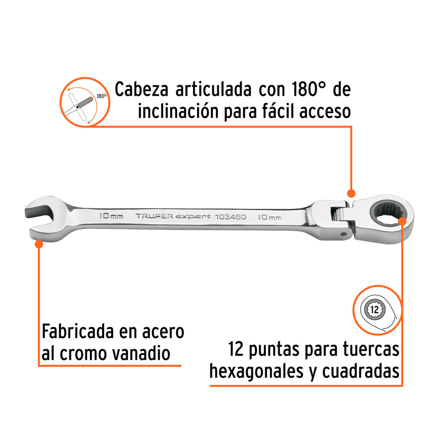 Llave combinada con matraca 10 mm flexible, Expert Caja con 3, 103460