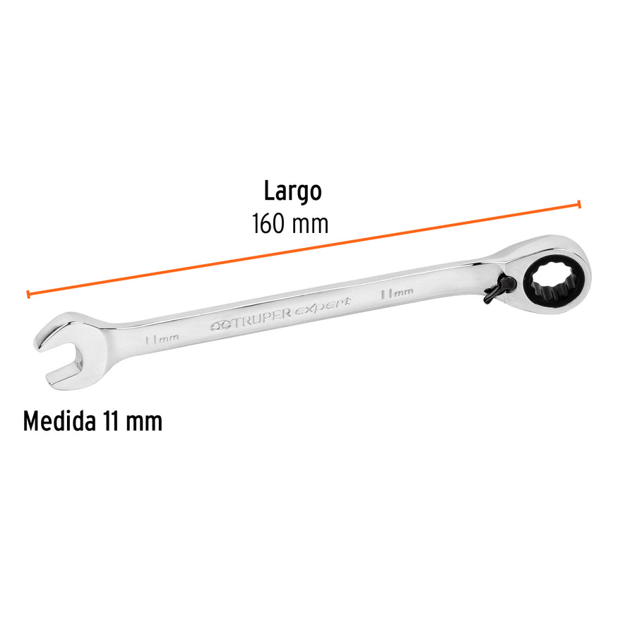 Llave combinada matraca reversible 11mmx160 mm largo, Expert Caja con 3, 13666