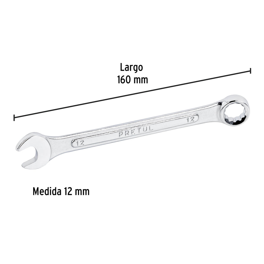 Llave combinada 12 mm x 160 mm de largo, Pretul Caja con 12, 21906