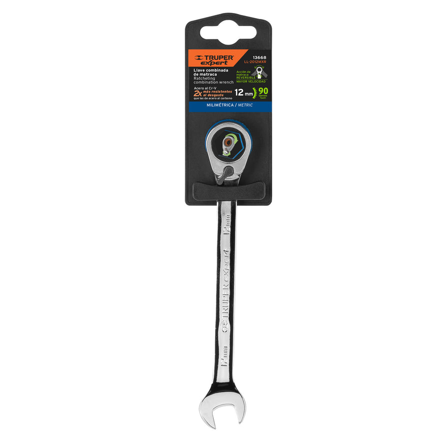 Llave combinada matraca reversible 12mmx168 mm largo, Expert Caja con 3, 13668