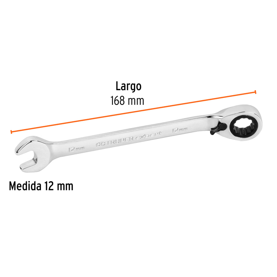 Llave combinada matraca reversible 12mmx168 mm largo, Expert Caja con 3, 13668