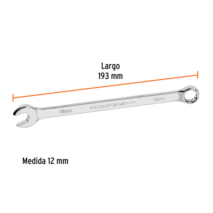 Llave combinada extralarga 12 mm x 193 mm de largo, Expert Caja con 6, 15616