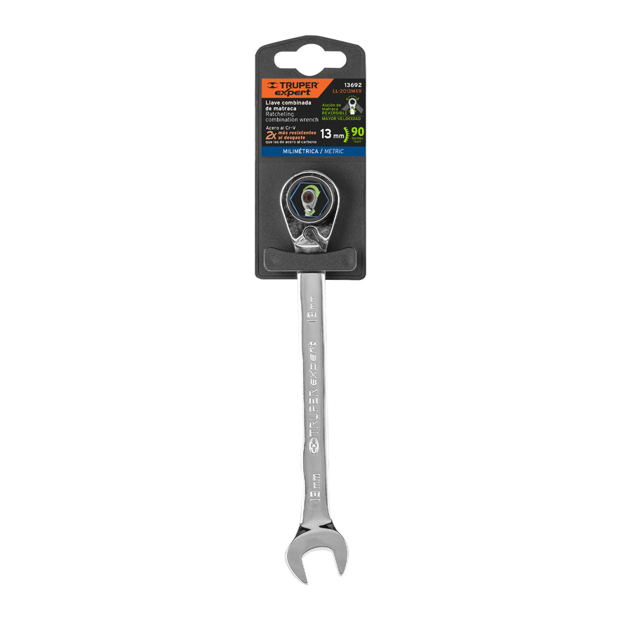 Llave combinada matraca reversible 13mmx178 mm largo, Expert Caja con 3, 13692