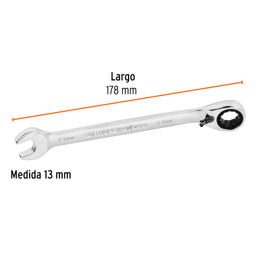 Llave combinada matraca reversible 13mmx178 mm largo, Expert Caja con 3, 13692
