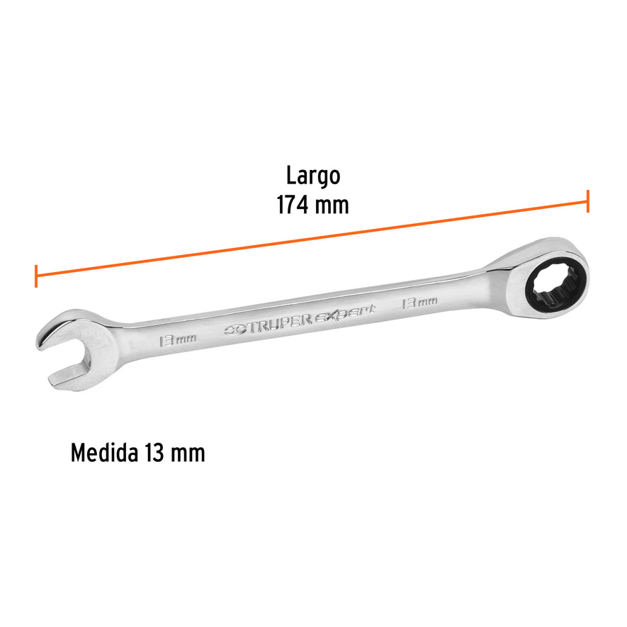 Llave combinada con matraca 13 mm x 174 mm largo, Expert Caja con 3, 15745