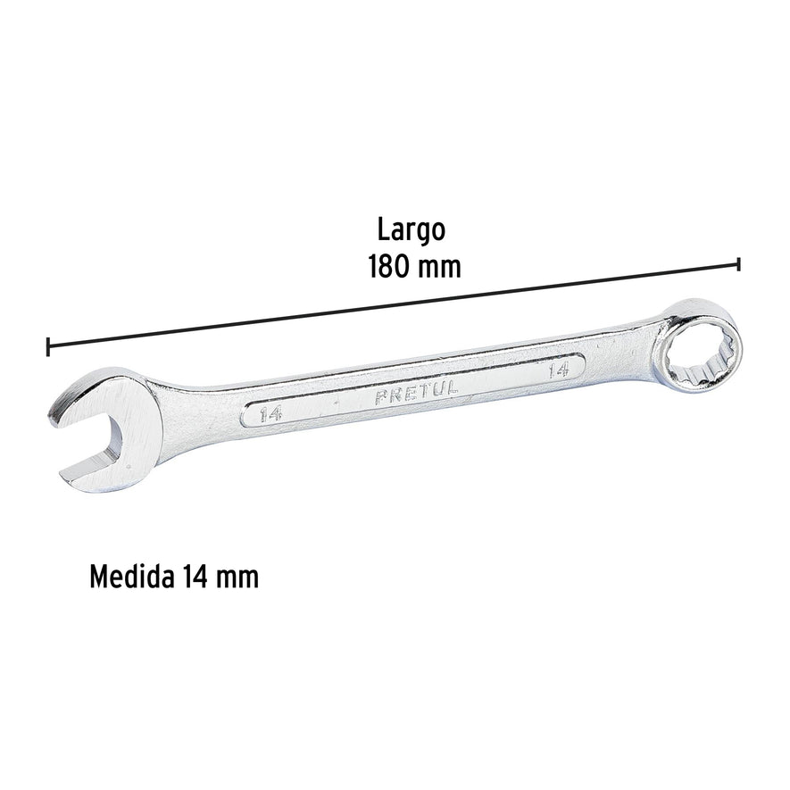 Llave combinada 14 mm x 180 mm de largo, Pretul Caja con 12, 21908