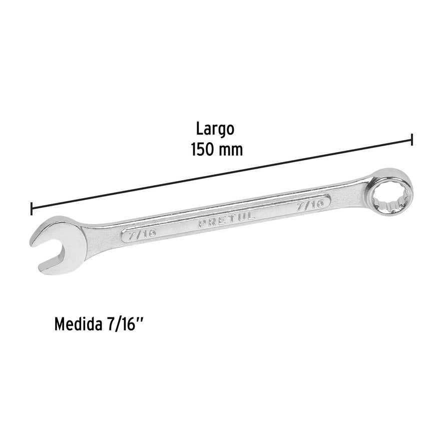Llave combinada 7/16' x 150 mm de largo, Pretul Caja con 12, 21883