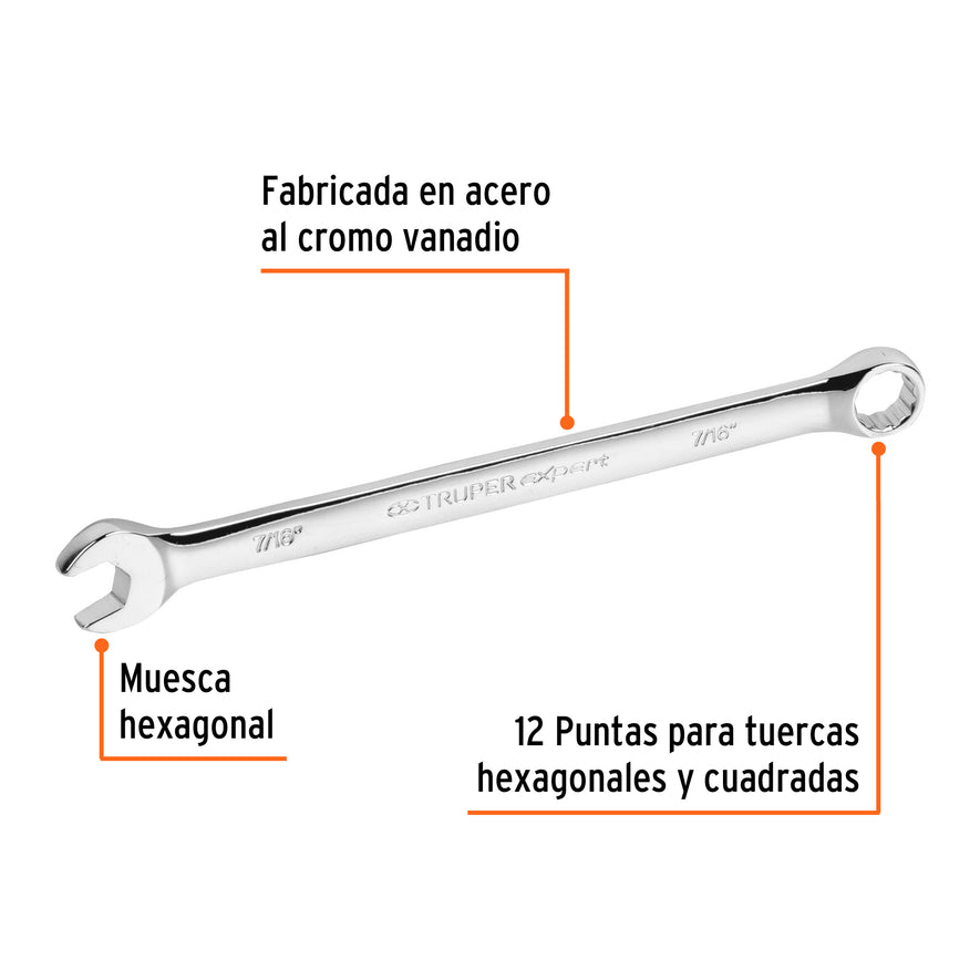 Llave combinada extralarga 7/16' x 183 mm de largo, Expert Caja con 6, 15593