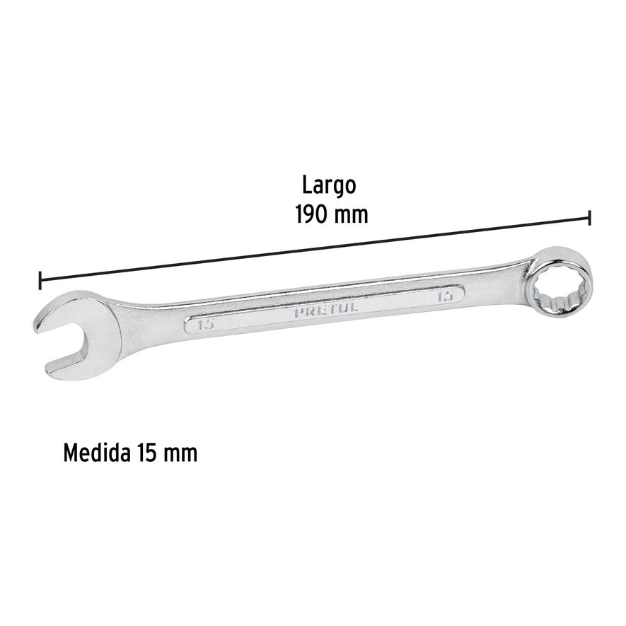 Llave combinada 15 mm x 190 mm de largo, Pretul Caja con 6, 21909