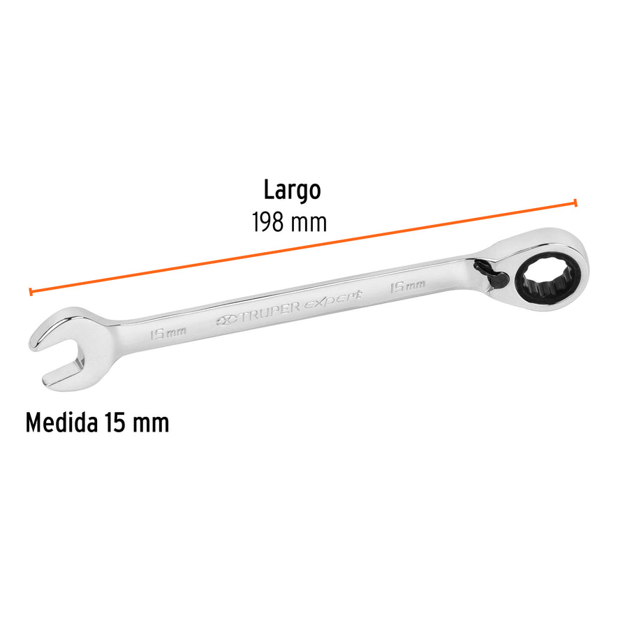 Llave combinada matraca reversible 15mmx198 mm largo, Expert Caja con 3, 13711
