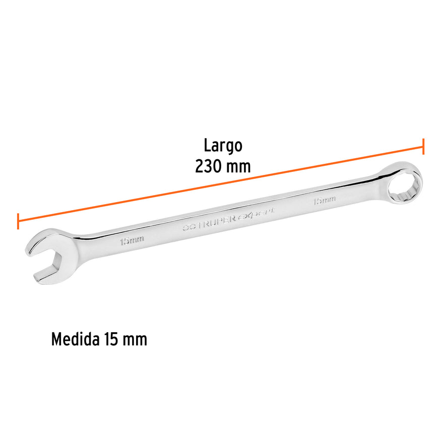 Llave combinada extralarga 15 mm x 230 mm de largo, Expert Caja con 6, 15619