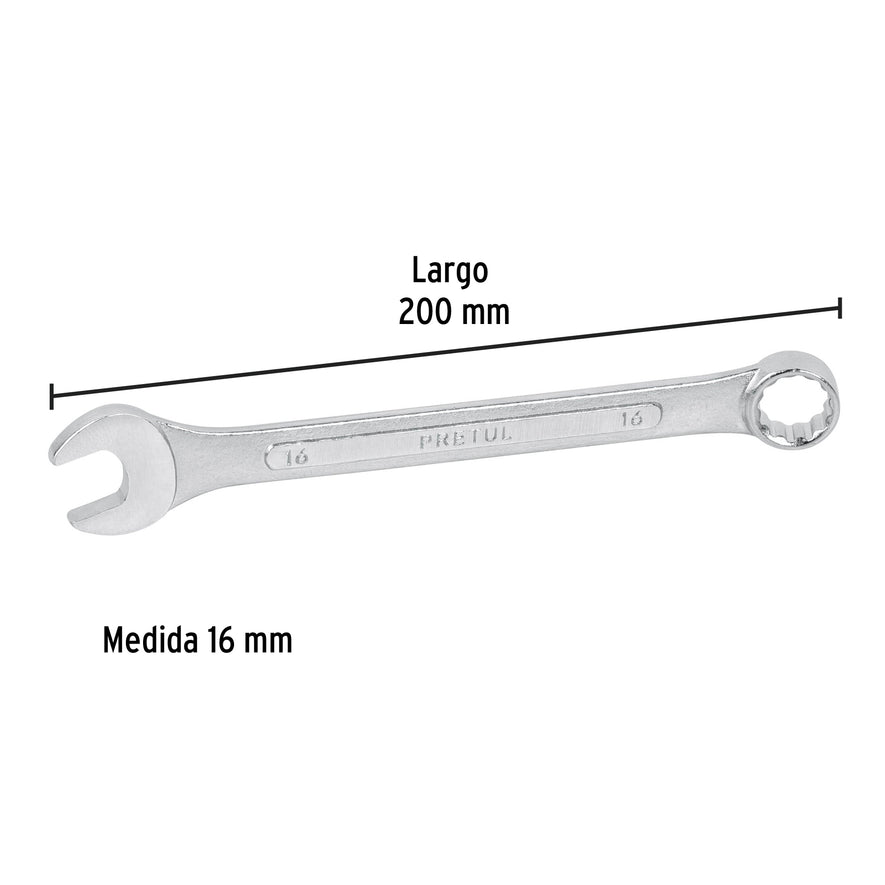Llave combinada 16 mm x 200 mm de largo, Pretul Caja con 6, 21910