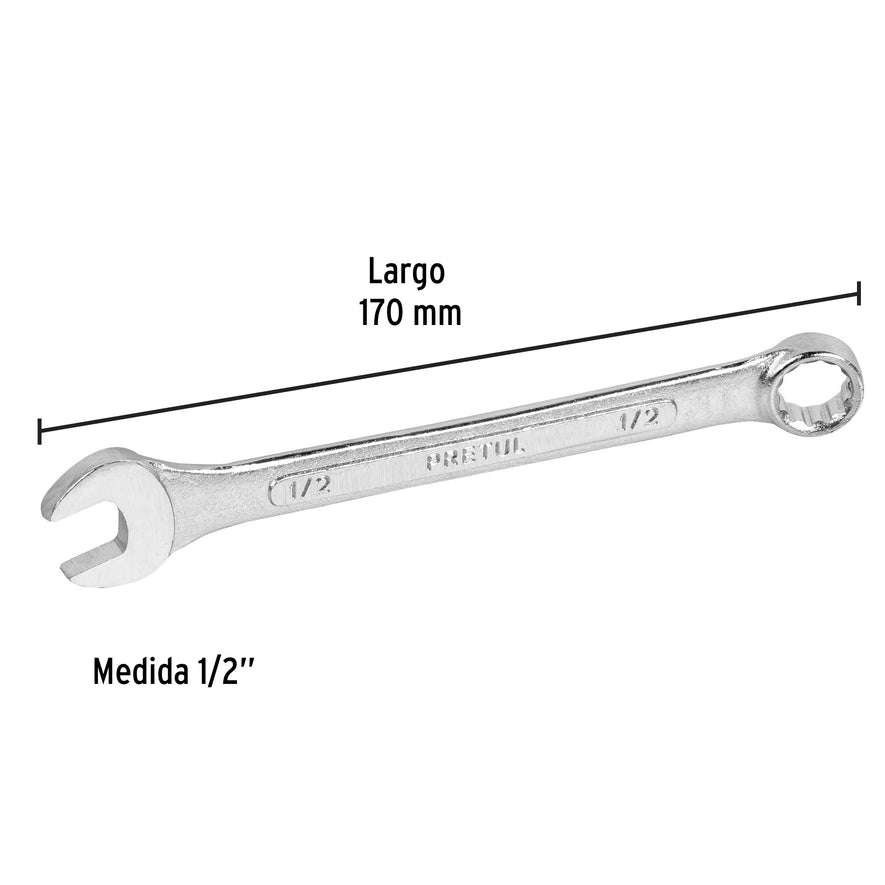 Llave combinada 1/2' x 170 mm de largo, Pretul Caja con 12, 21884