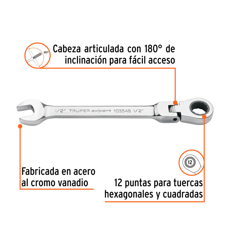 Llave combinada con matraca 1/2' flexible, Expert Caja con 3, 103548