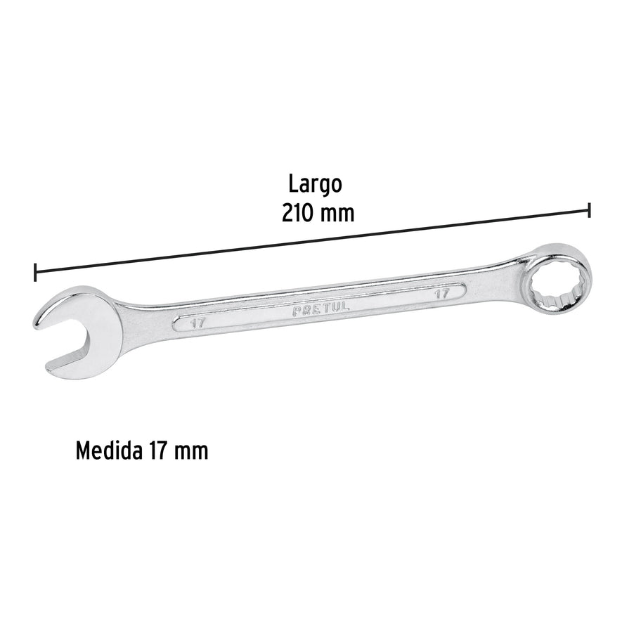 Llave combinada 17 mm x 210 mm de largo, Pretul Caja con 6, 21911