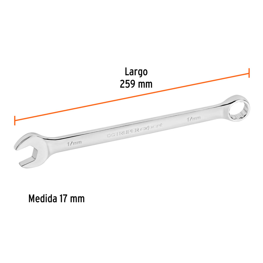 Llave combinada extralarga 17 mm x 259 mm de largo, Expert Caja con 6, 15621