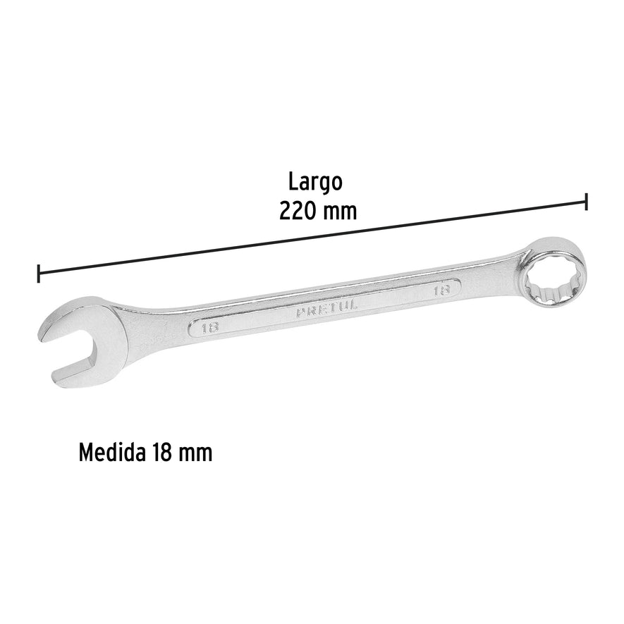 Llave combinada 18 mm x 220 mm de largo, Pretul Caja con 6, 21912