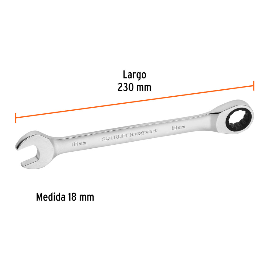 Llave combinada con matraca 18 mm x 230 mm largo, Expert Caja con 3, 15748