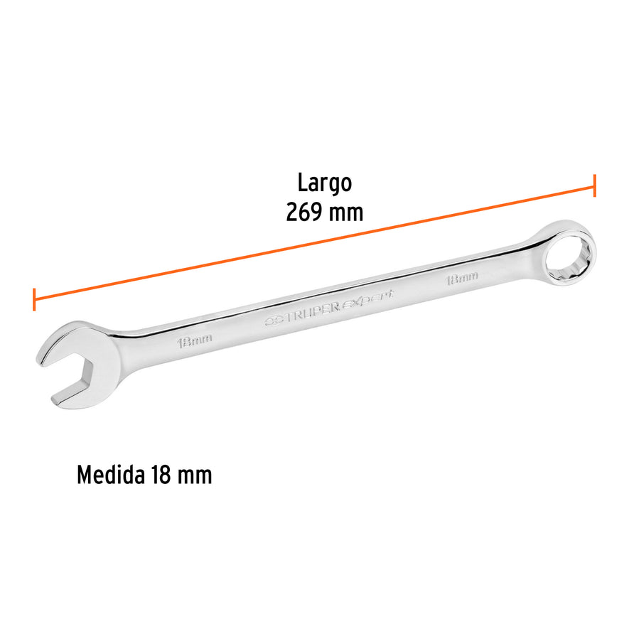 Llave combinada extralarga 18 mm x 269 mm de largo, Expert Caja con 6, 15622
